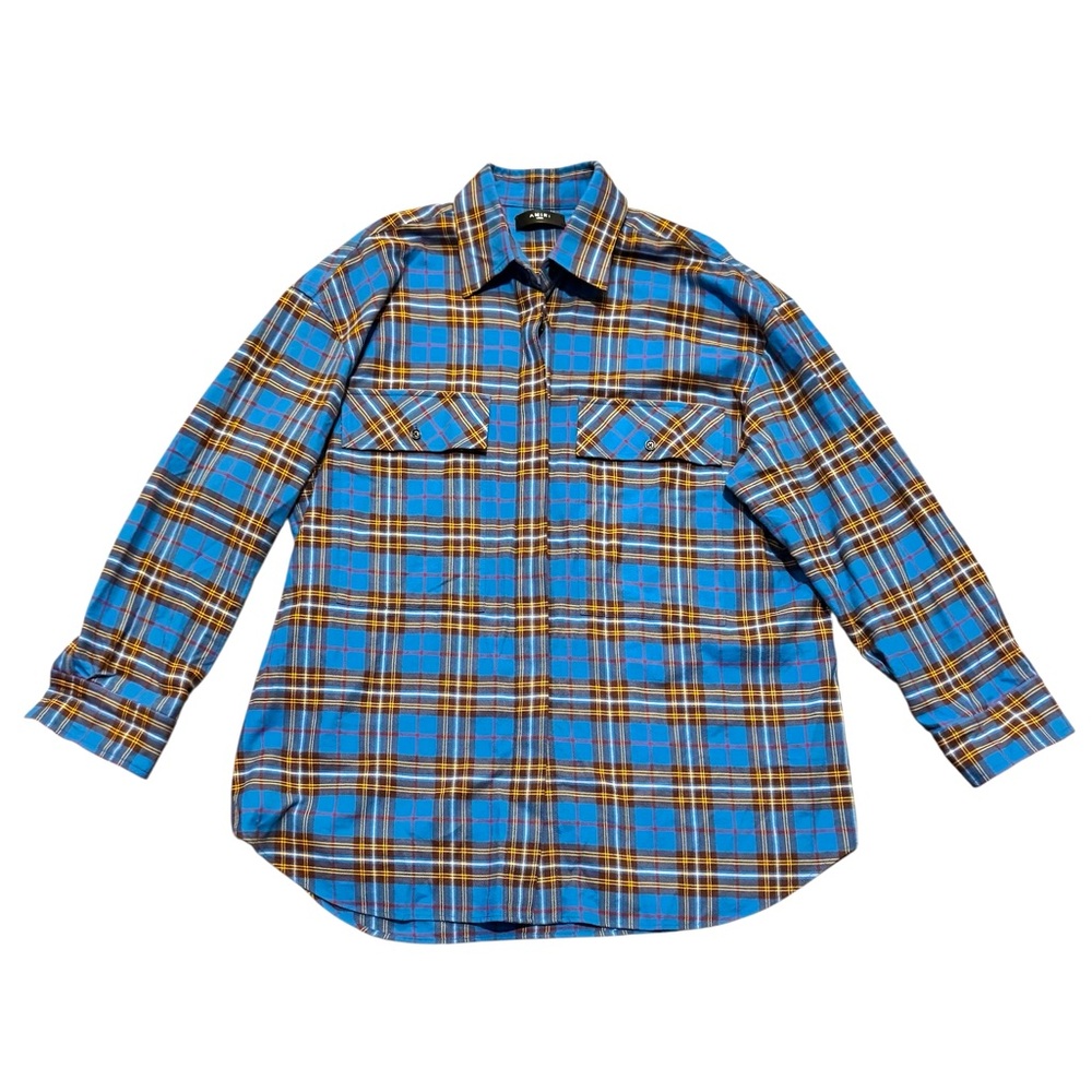 AMIRI Blue and Brown Checkered Shirt Plaid Size Large Button Down - Picture 9 of 10